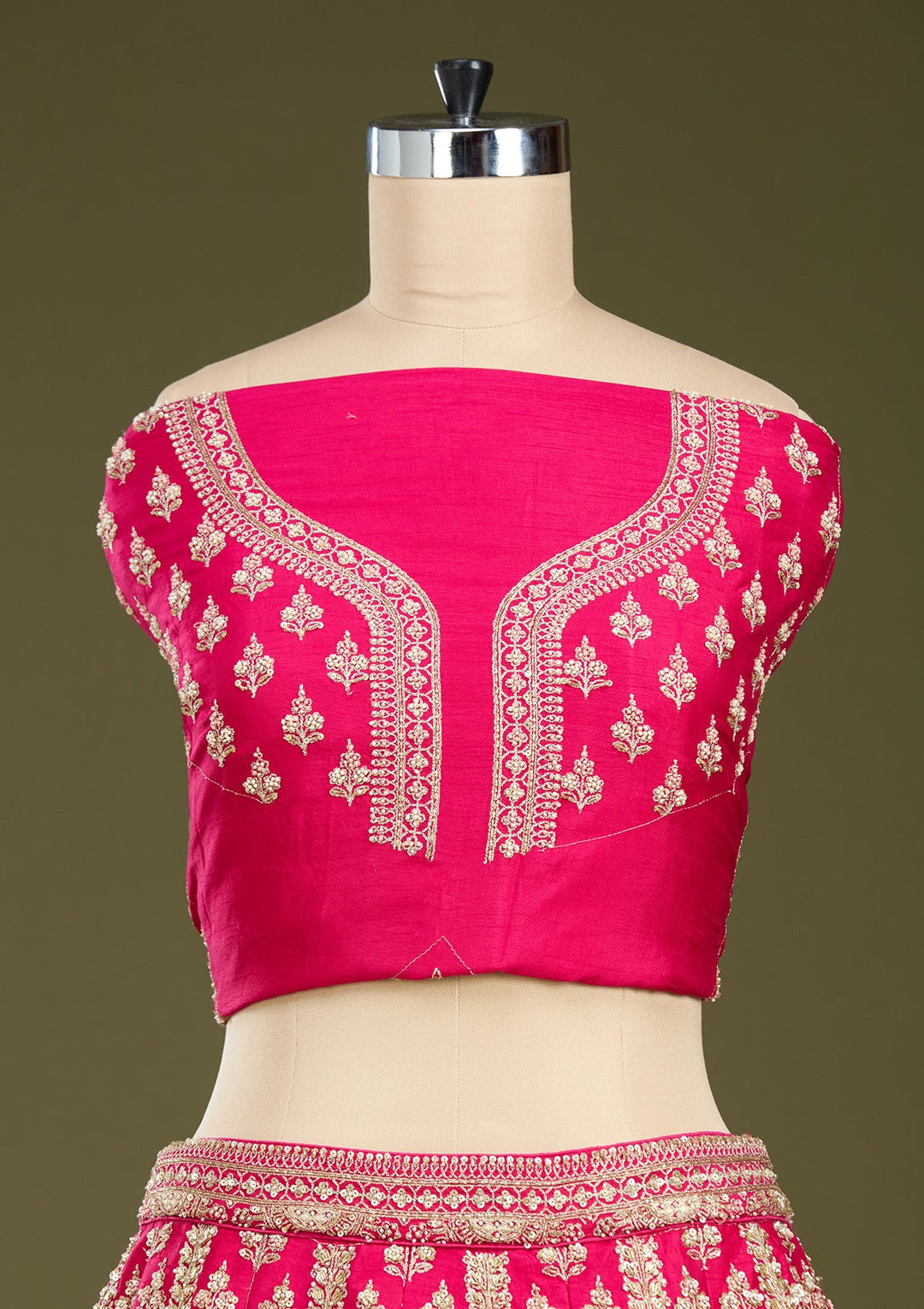 Rani Pink Zardozi (Gold) Raw Silk Readymade Lehenga