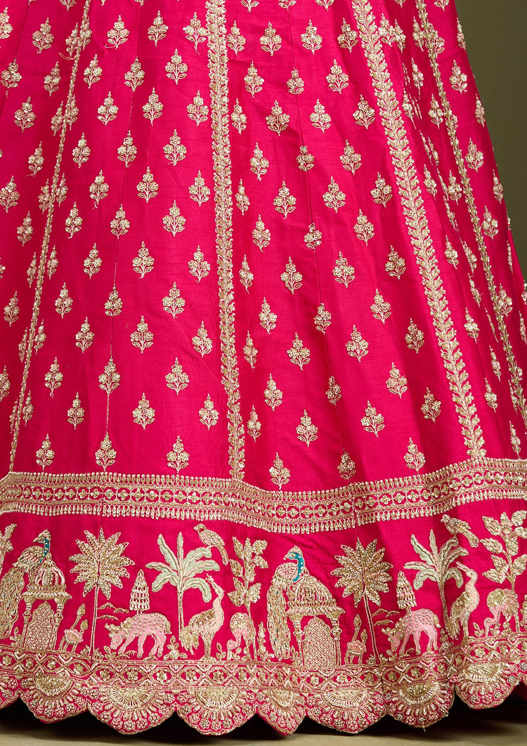 Rani Pink Zardozi (Gold) Raw Silk Readymade Lehenga