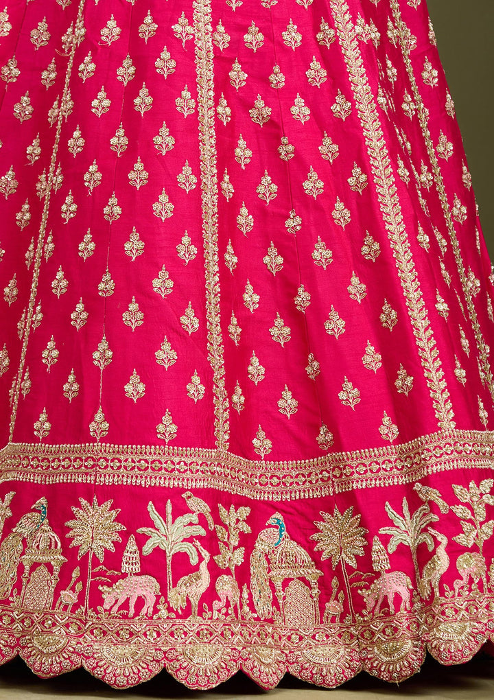 Rani Pink Zardozi (Gold) Raw Silk Readymade Lehenga