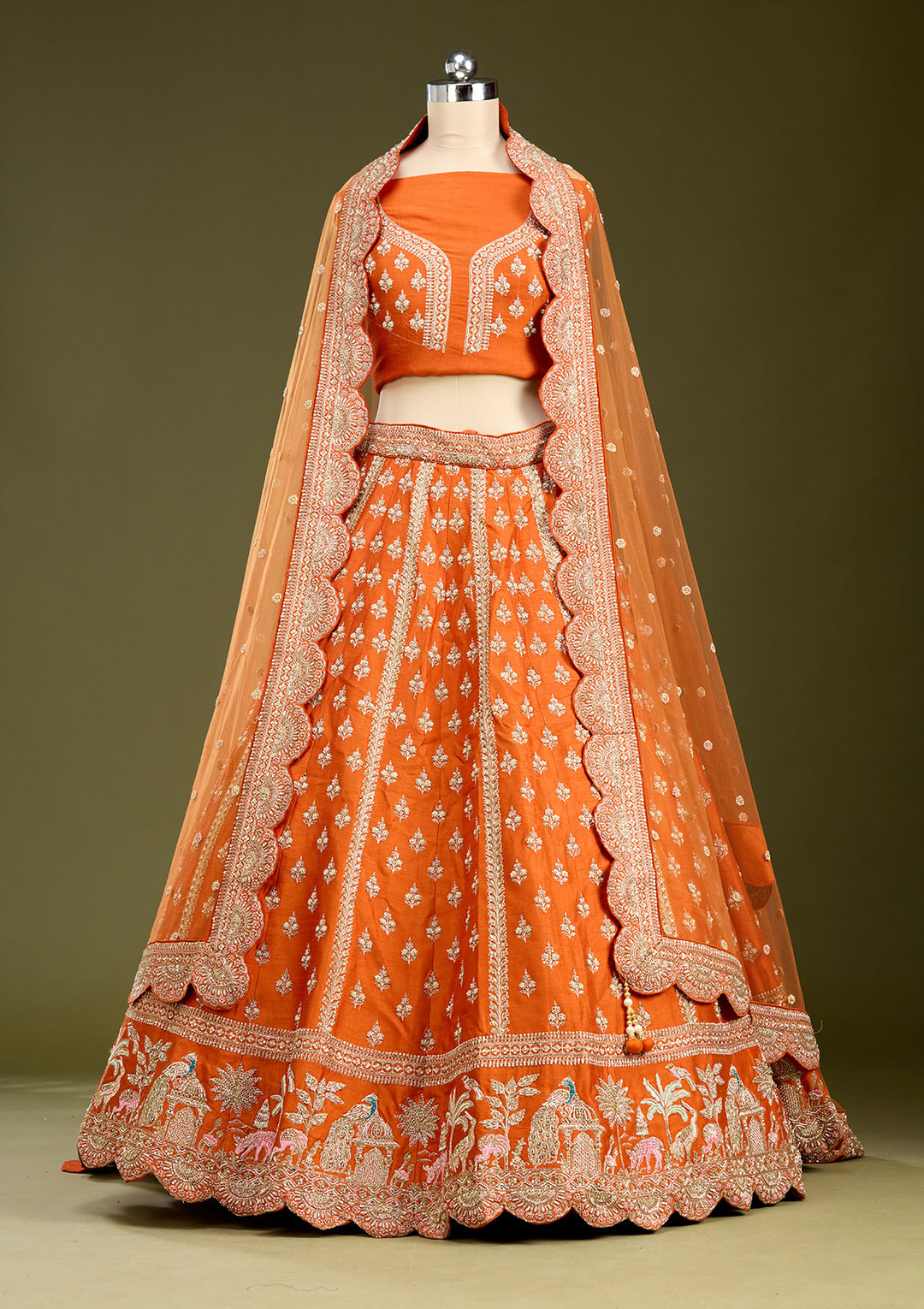 Rust Zardozi (Gold) Raw Silk Readymade Lehenga