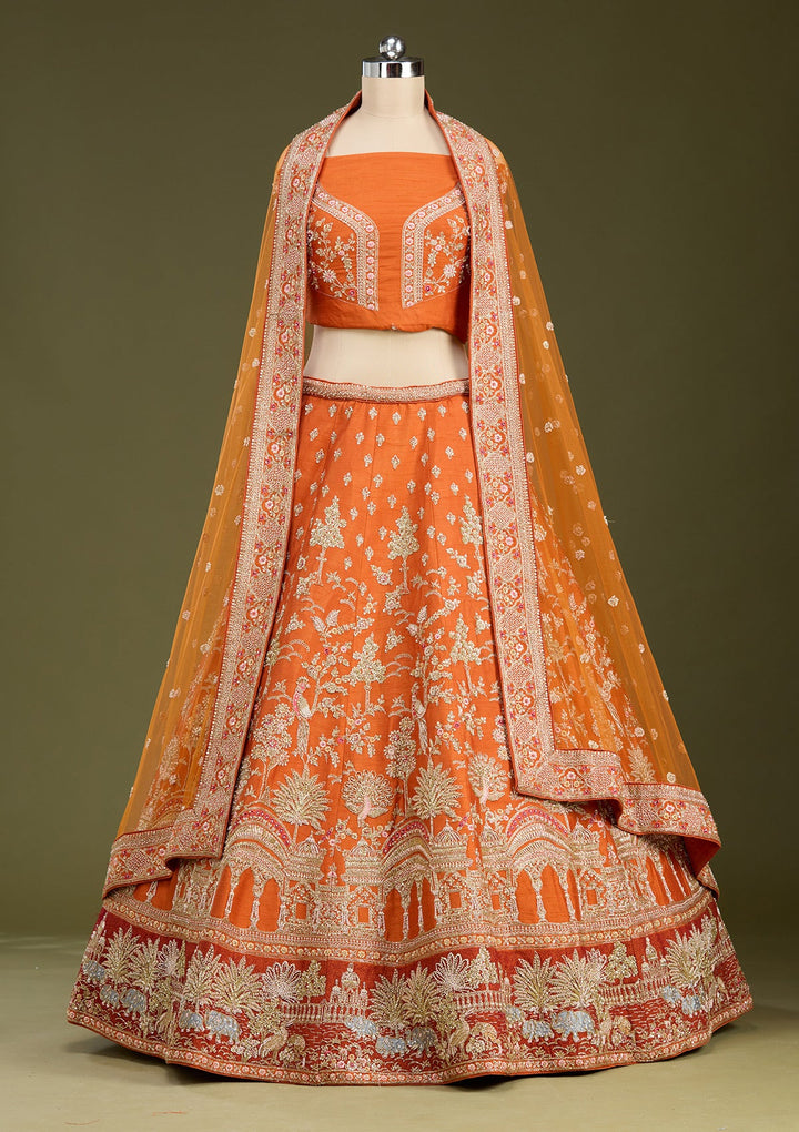 Rust Zardozi (Gold) Raw Silk Readymade Lehenga