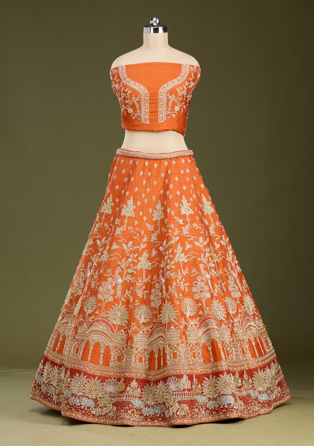 Rust Zardozi (Gold) Raw Silk Readymade Lehenga