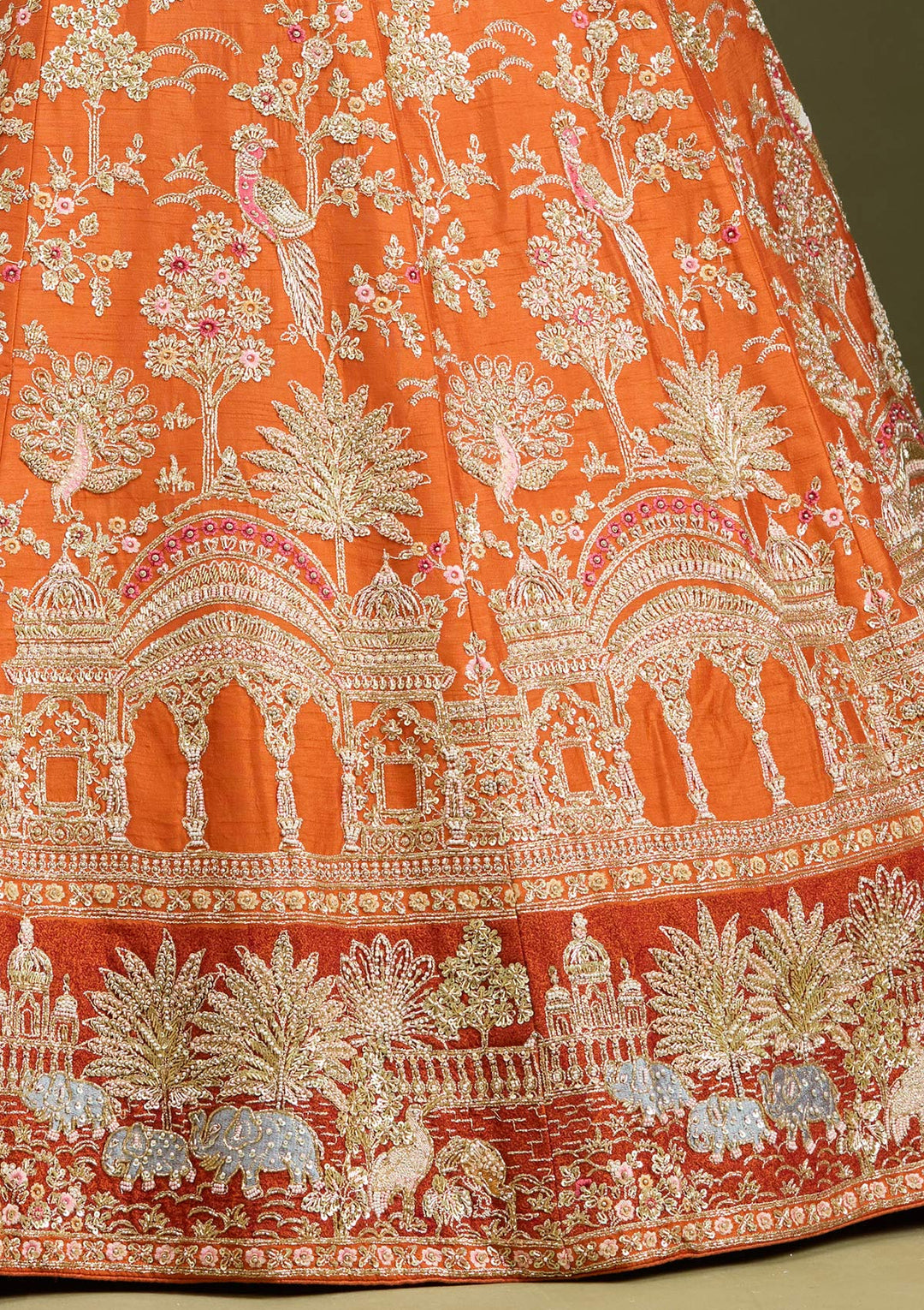 Rust Zardozi (Gold) Raw Silk Readymade Lehenga