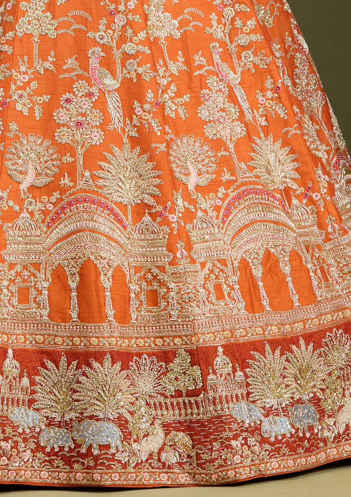 Rust Zardozi (Gold) Raw Silk Readymade Lehenga