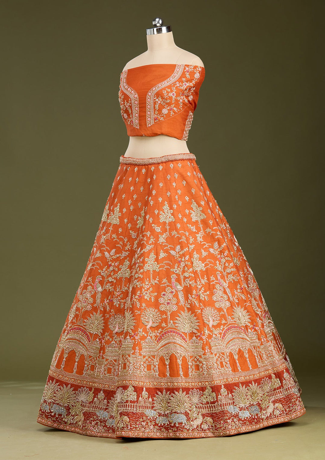 Rust Zardozi (Gold) Raw Silk Readymade Lehenga