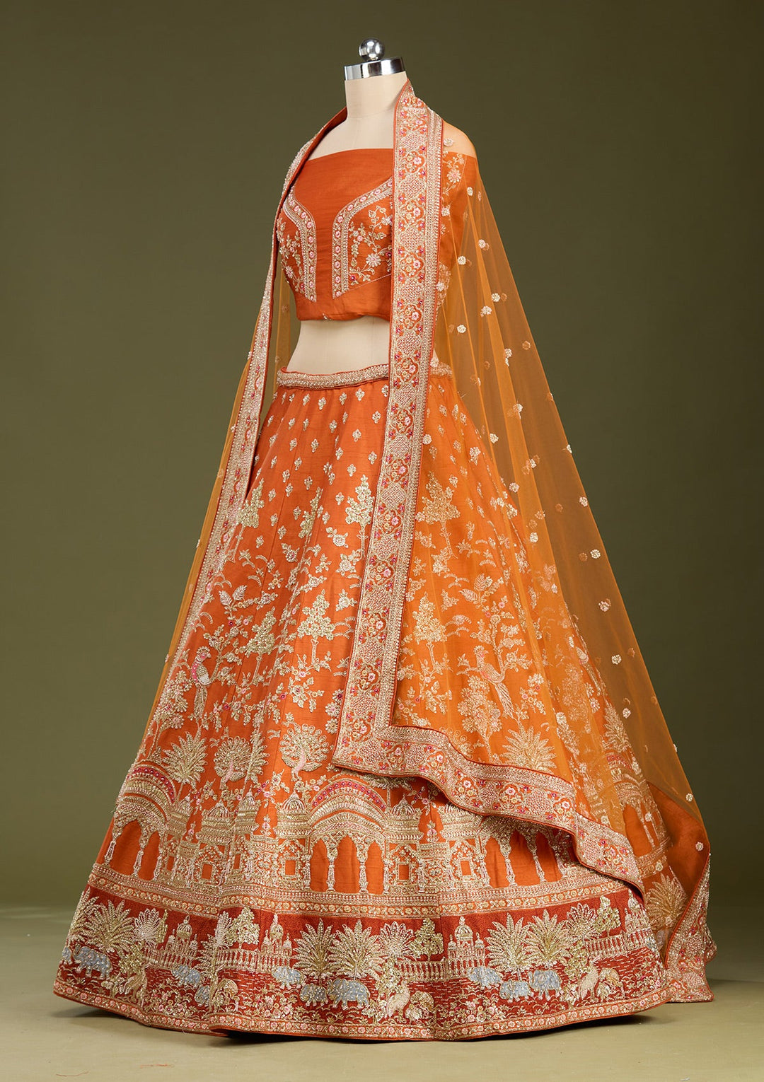 Rust Zardozi (Gold) Raw Silk Readymade Lehenga