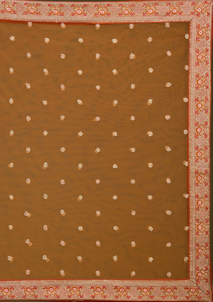 Rust Zardozi (Gold) Raw Silk Readymade Lehenga
