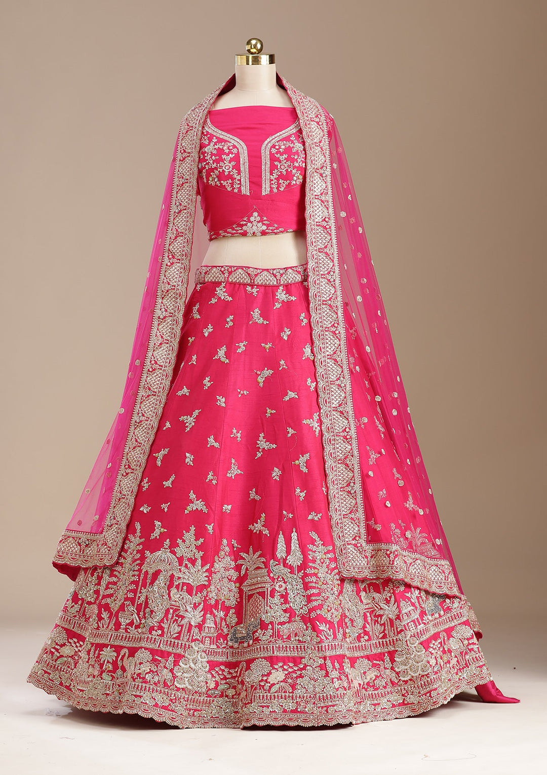 Rani Pink Zardozi (Gold) Raw Silk Readymade Lehenga-koskii