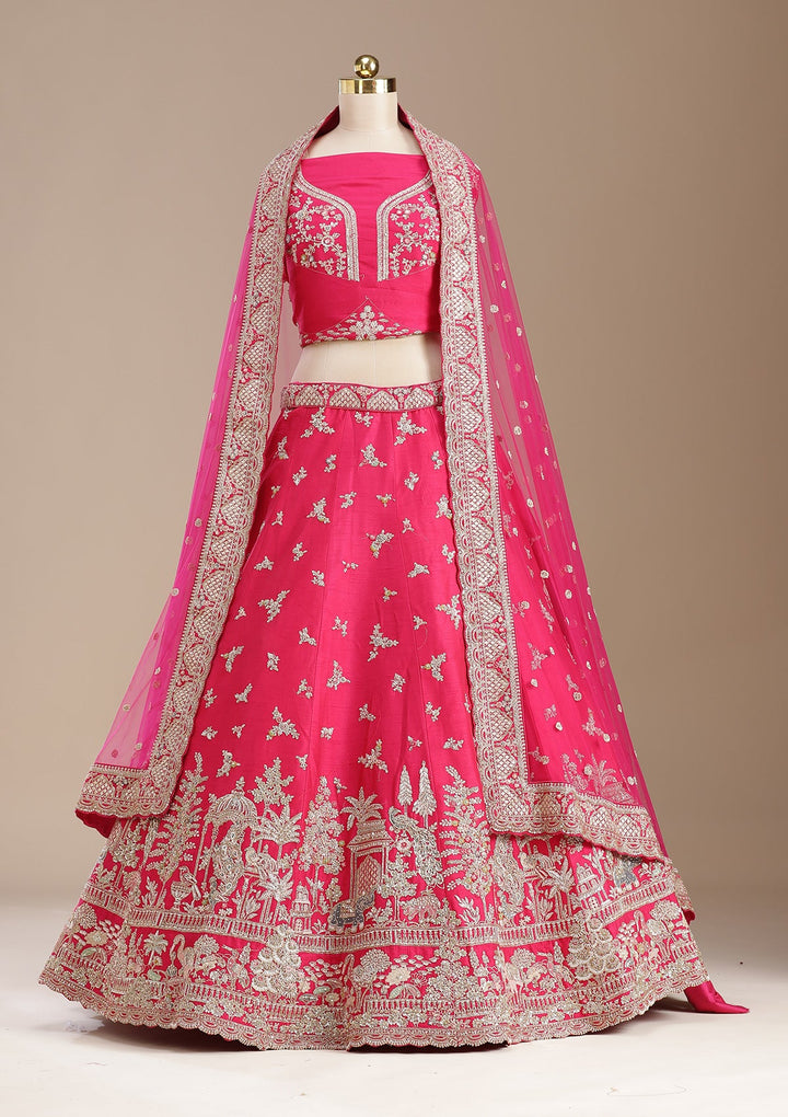Rani Pink Zardozi (Gold) Raw Silk Readymade Lehenga-koskii