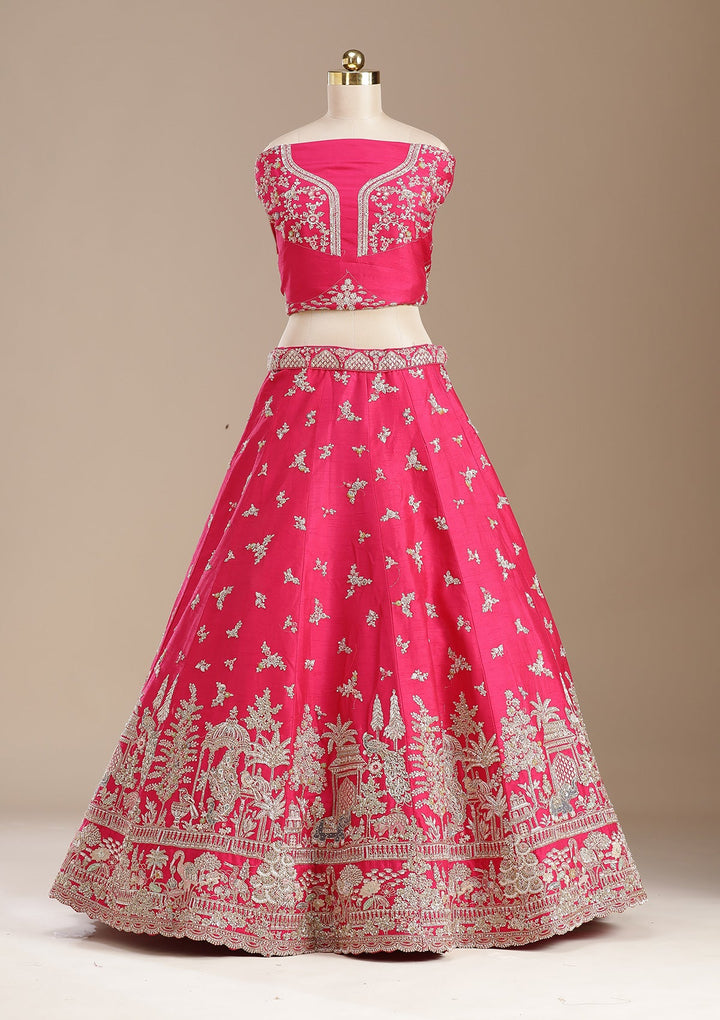 Rani Pink Zardozi (Gold) Raw Silk Readymade Lehenga-koskii
