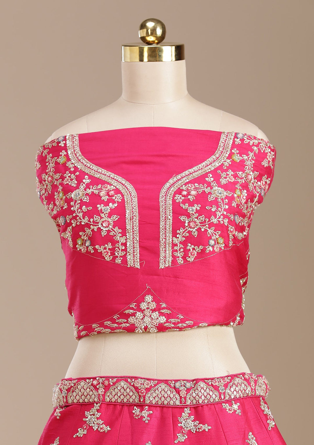 Rani Pink Zardozi (Gold) Raw Silk Readymade Lehenga-koskii