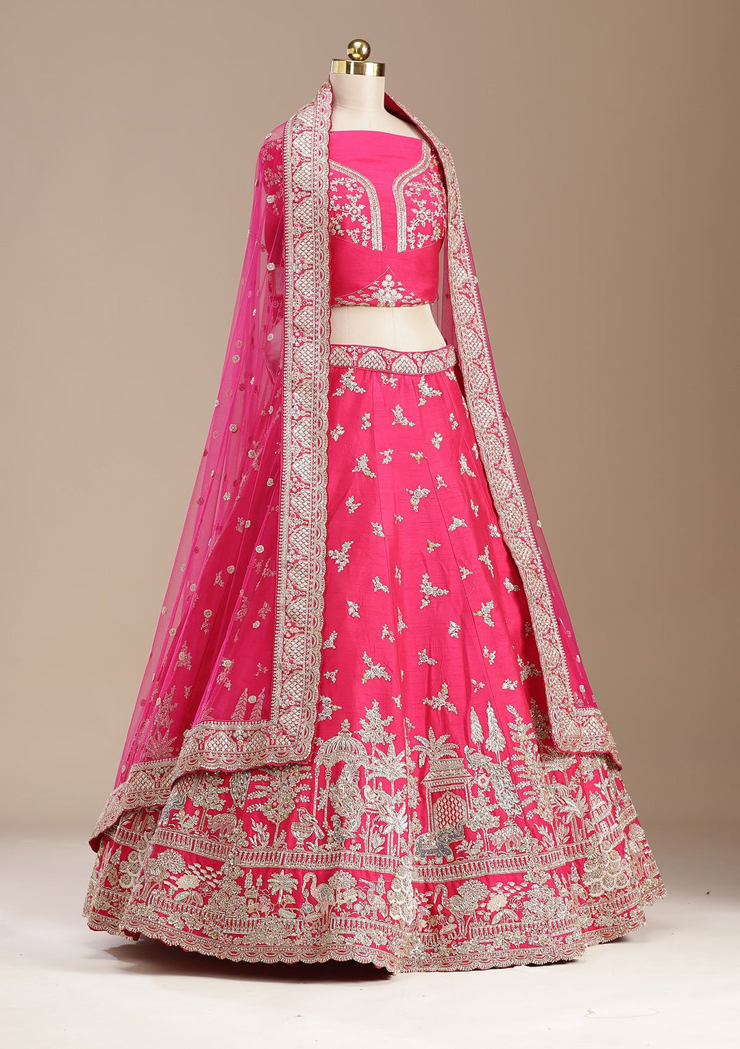 Rani Pink Zardozi (Gold) Raw Silk Readymade Lehenga-koskii