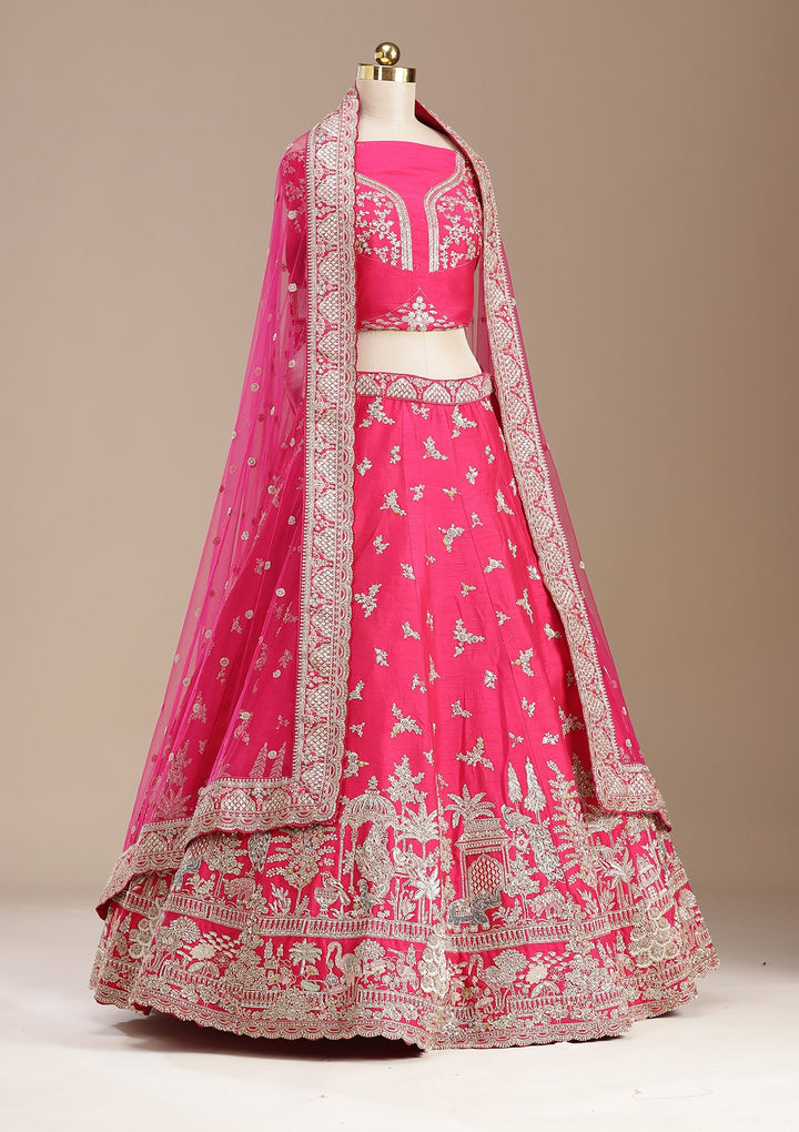 Rani Pink Zardozi (Gold) Raw Silk Readymade Lehenga-koskii