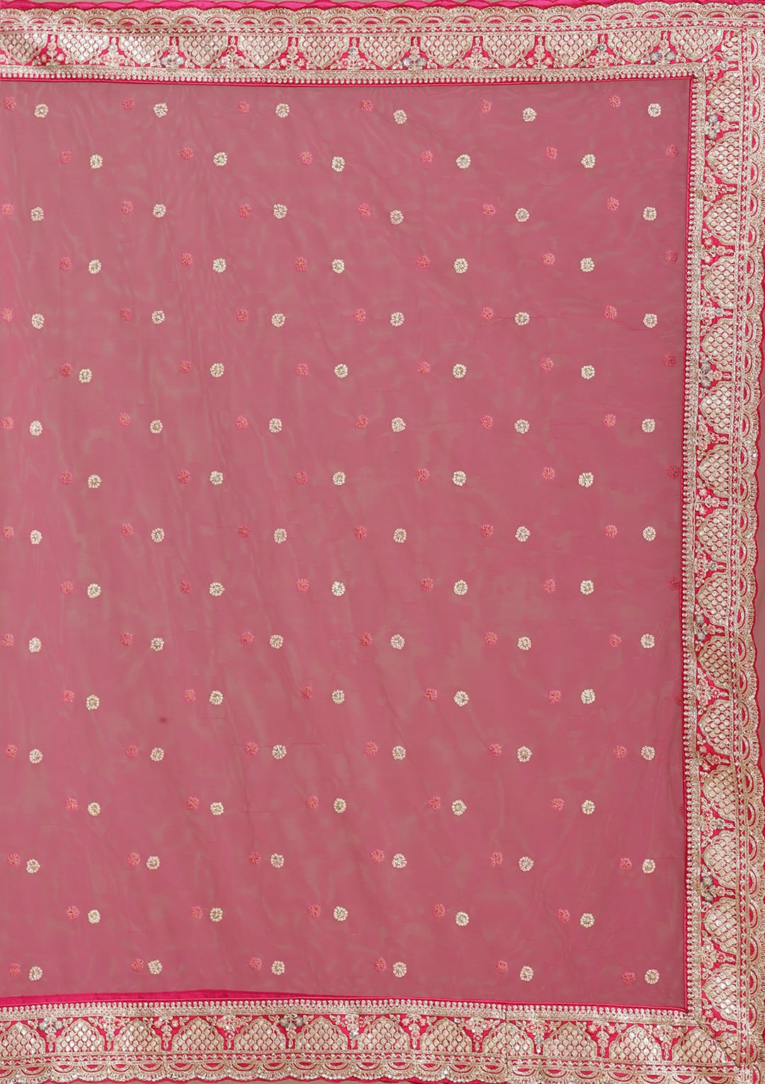 Rani Pink Zardozi (Gold) Raw Silk Semi-Stitched Lehenga