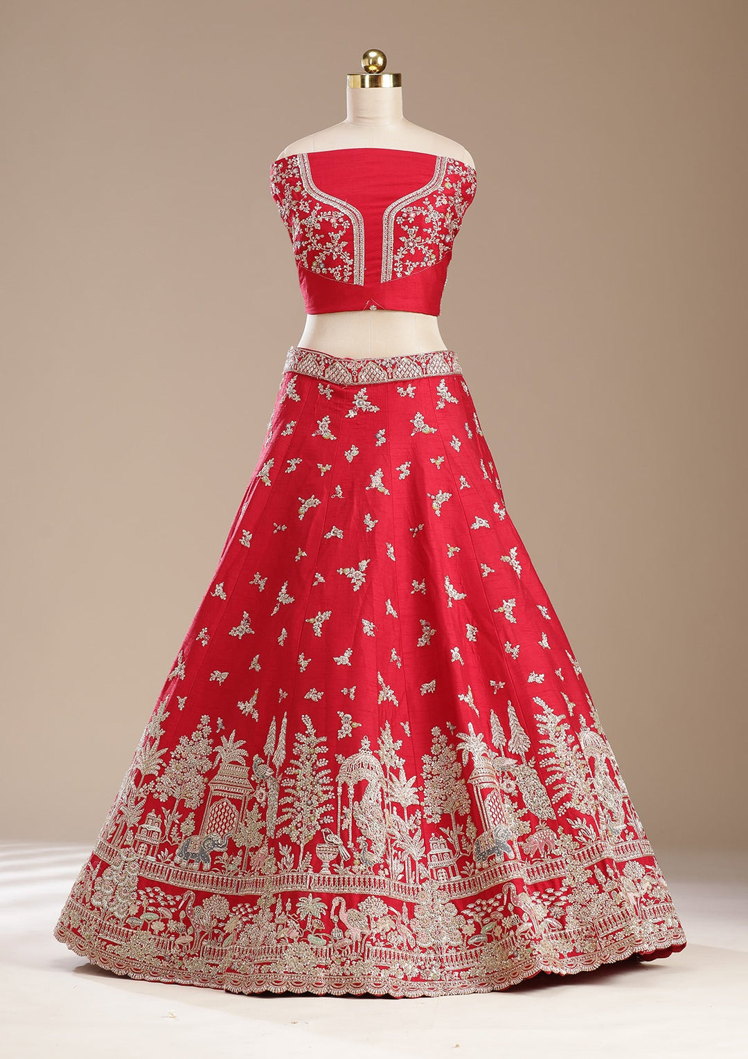 Red Zardozi (Gold) Raw Silk Readymade Lehenga-koskii