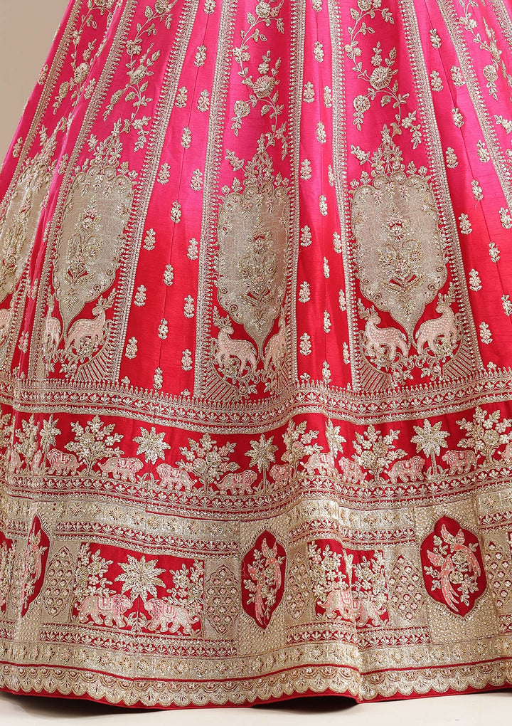 Rani Pink Zardozi (Gold) Raw Silk Readymade Lehenga-koskii