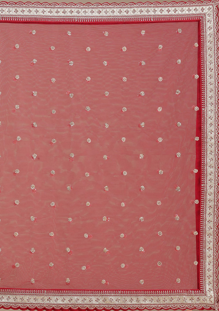 Rani Pink Zardozi (Gold) Raw Silk Semi-Stitched Lehenga