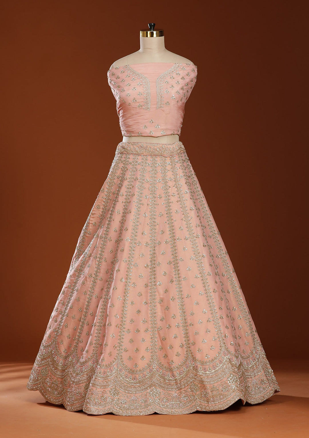 Peach Zariwork (Gold) Shimmer Readymade Lehenga