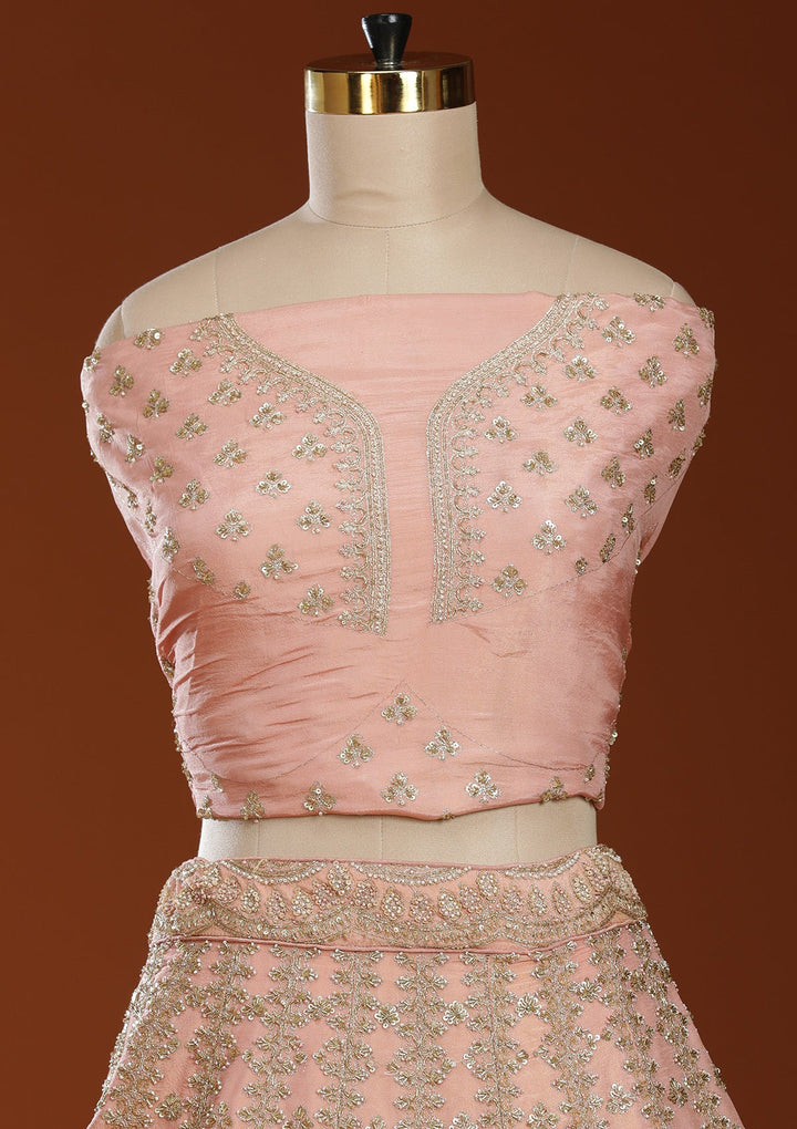 Peach Zariwork (Gold) Shimmer Readymade Lehenga