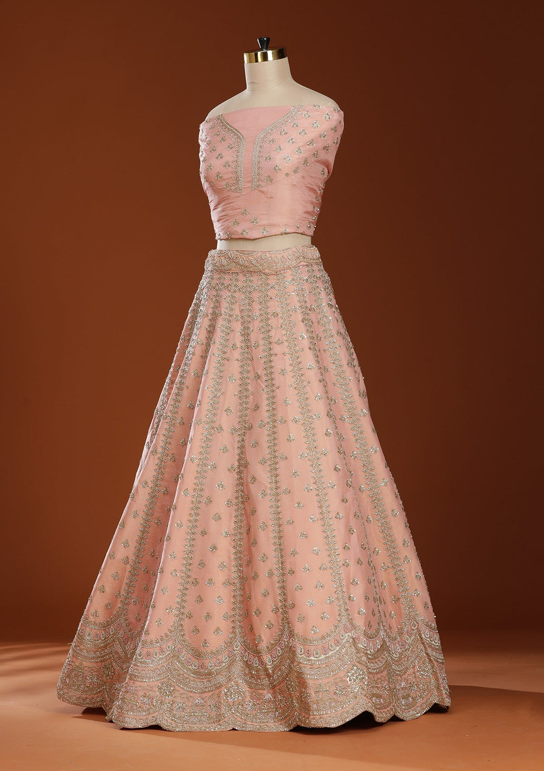 Peach Zariwork (Gold) Shimmer Readymade Lehenga