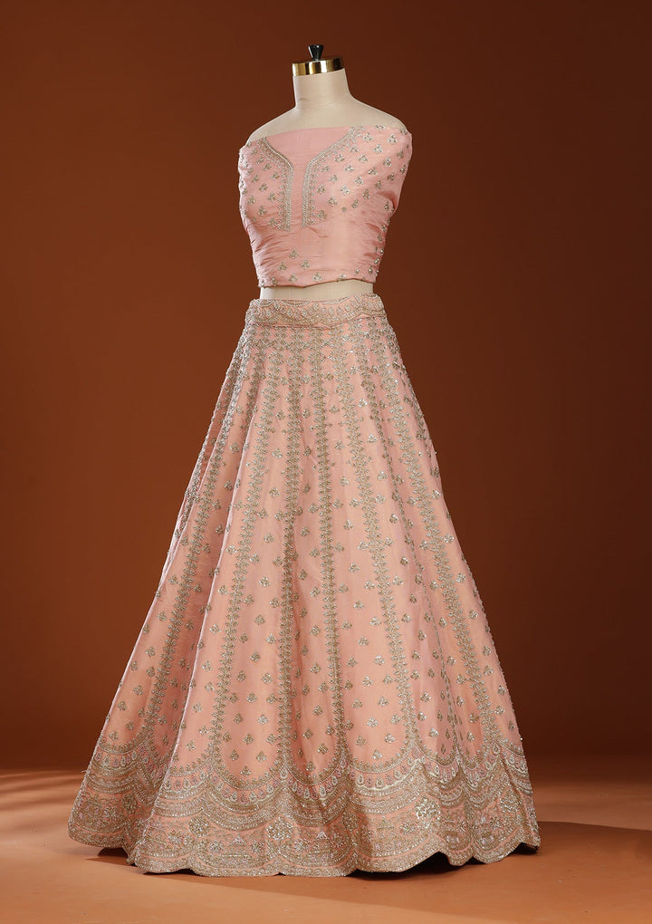 Peach Zariwork (Gold) Shimmer Readymade Lehenga