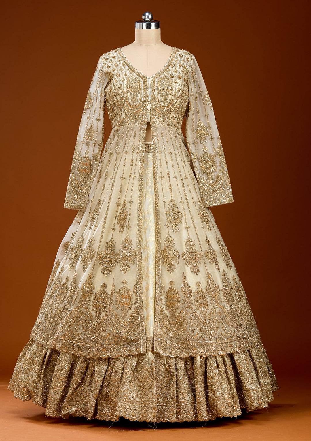 Gold Cording Net Readymade Lehenga