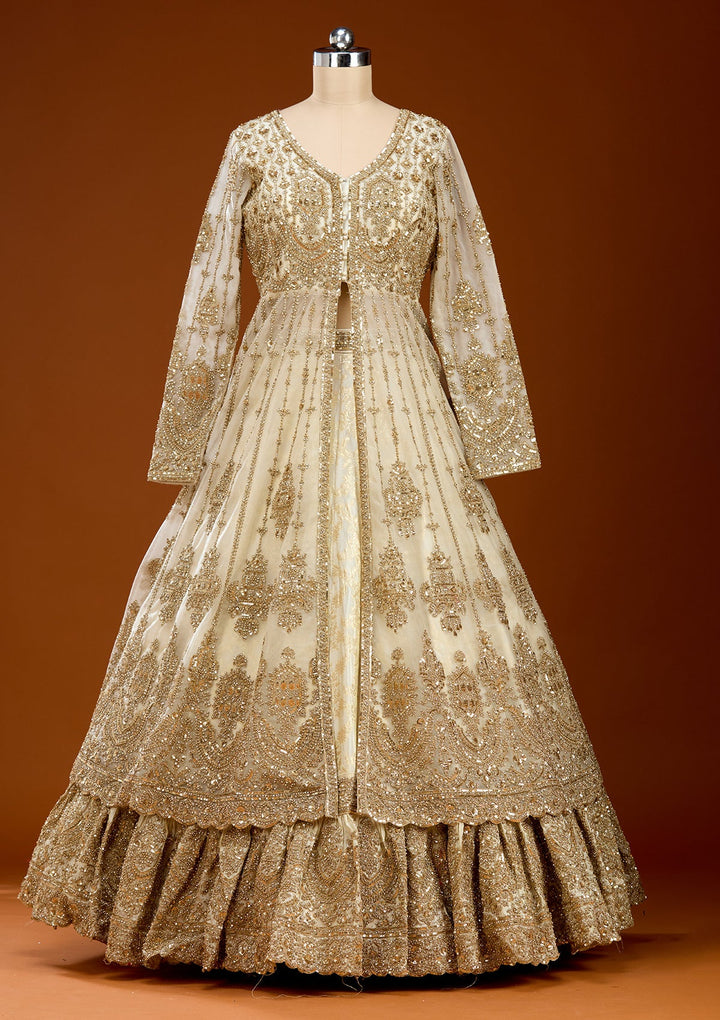 Gold Cording Net Readymade Lehenga