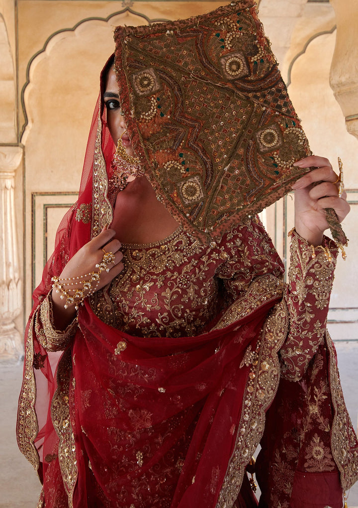 Maroon Stonework (Gold) Tissue Readymade Lehenga-koskii
