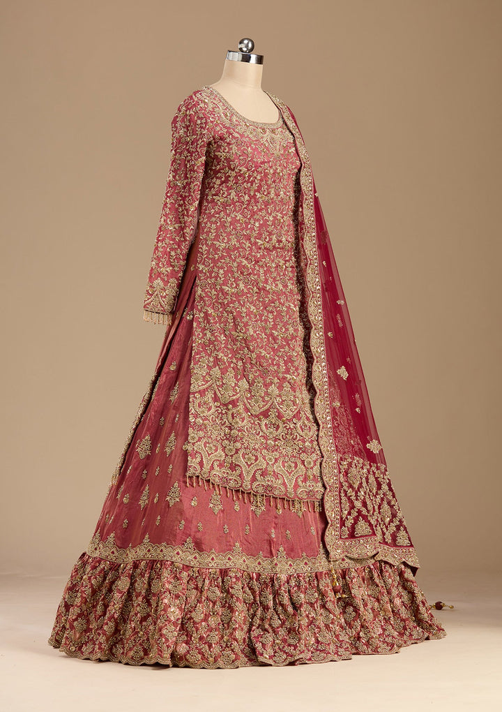 Maroon Stonework (Gold) Tissue Readymade Lehenga-koskii
