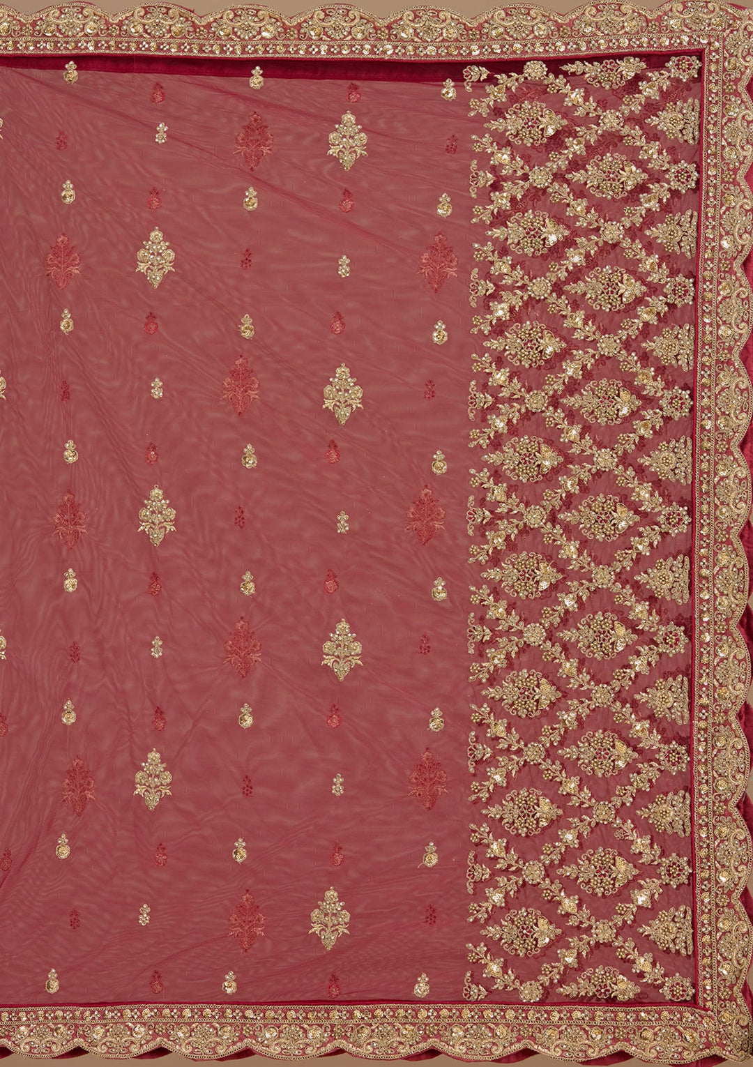 Maroon Stonework (Gold) Tissue Readymade Lehenga-koskii