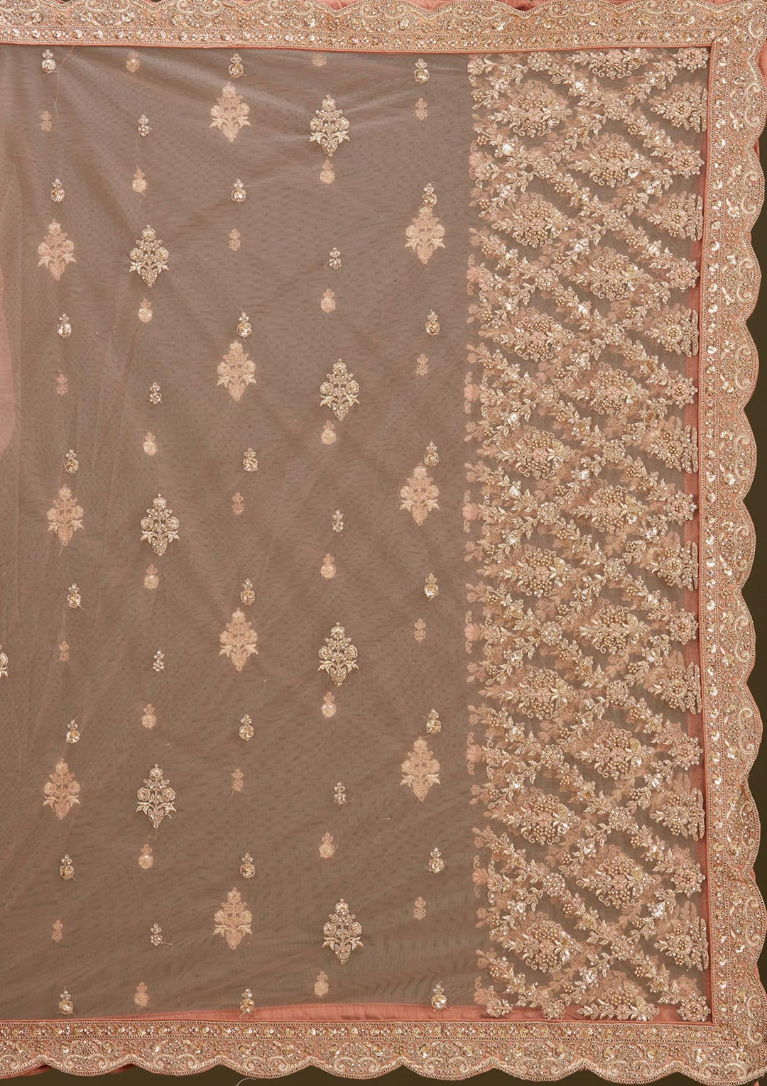Peach Stonework (Gold) Tissue Readymade Lehenga