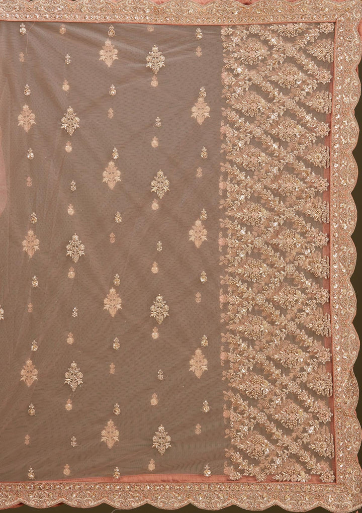 Peach Stonework (Gold) Tissue Readymade Lehenga