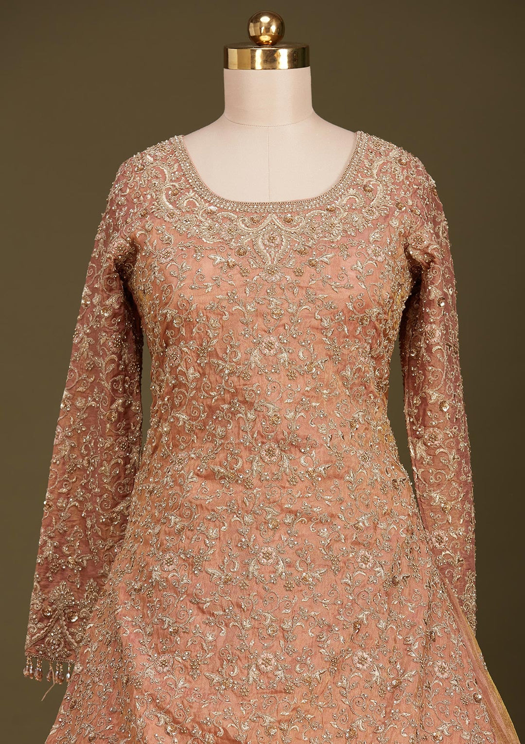 Peach Stonework (Gold) Tissue Readymade Lehenga