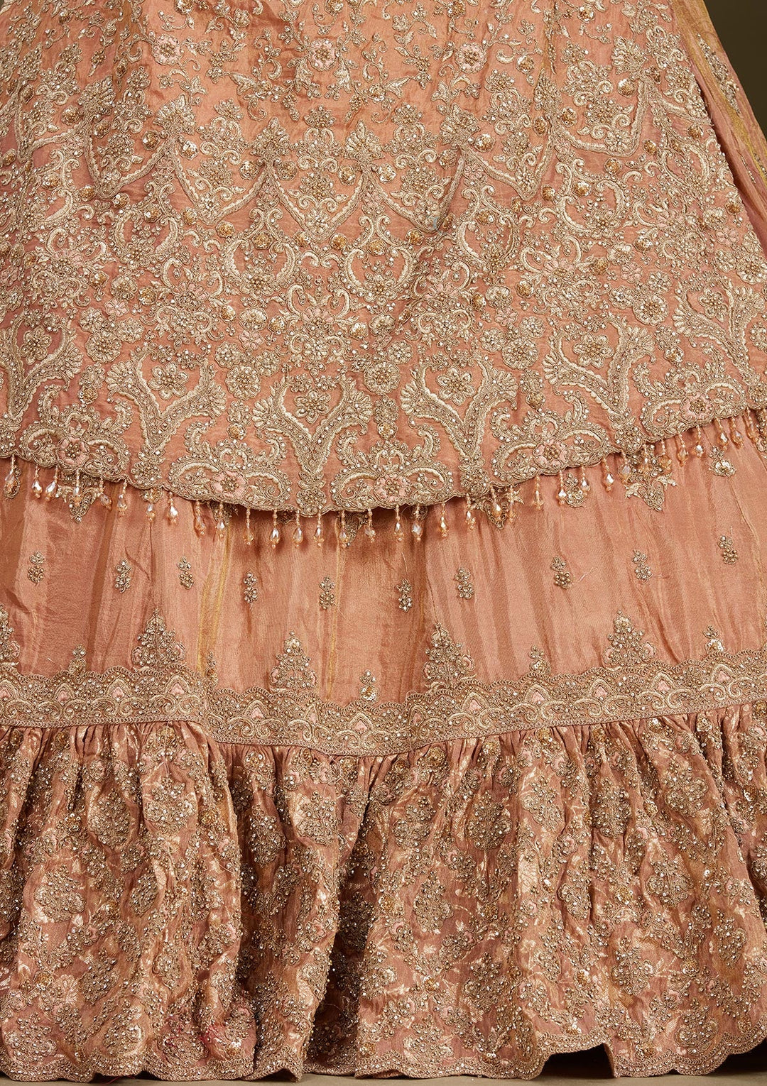 Peach Stonework (Gold) Tissue Readymade Lehenga