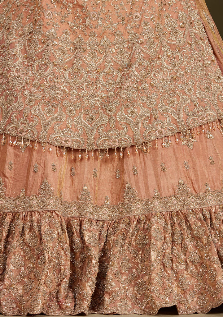 Peach Stonework (Gold) Tissue Readymade Lehenga
