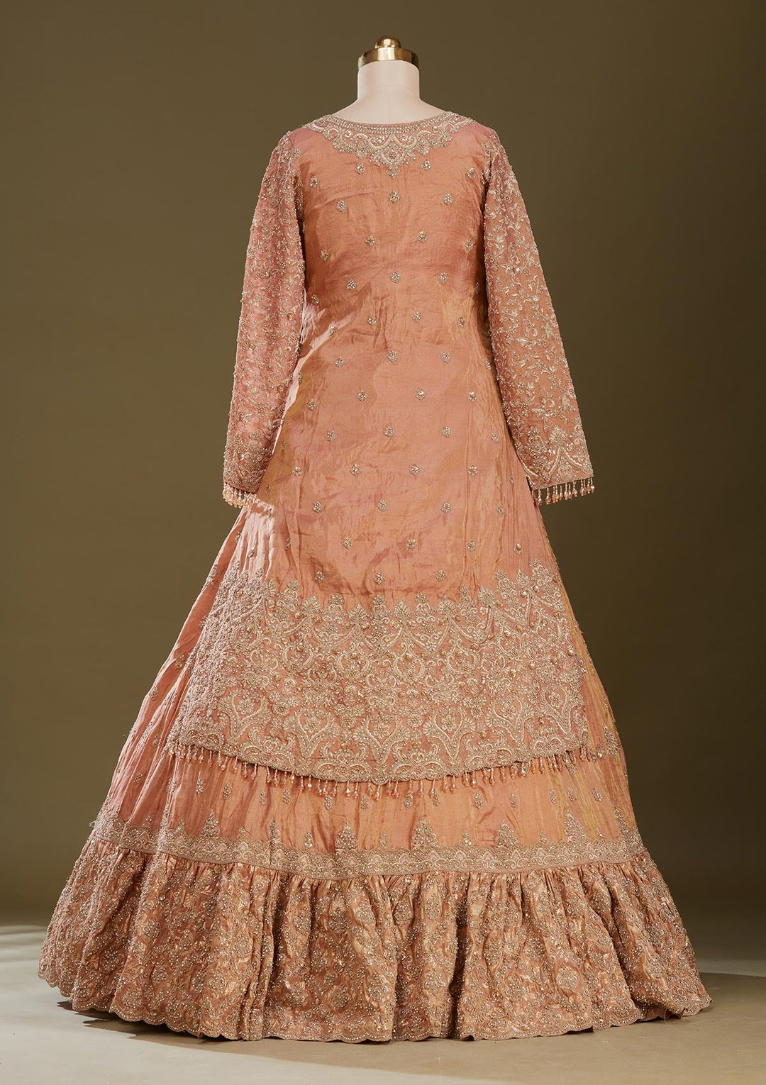 Peach Stonework (Gold) Tissue Readymade Lehenga