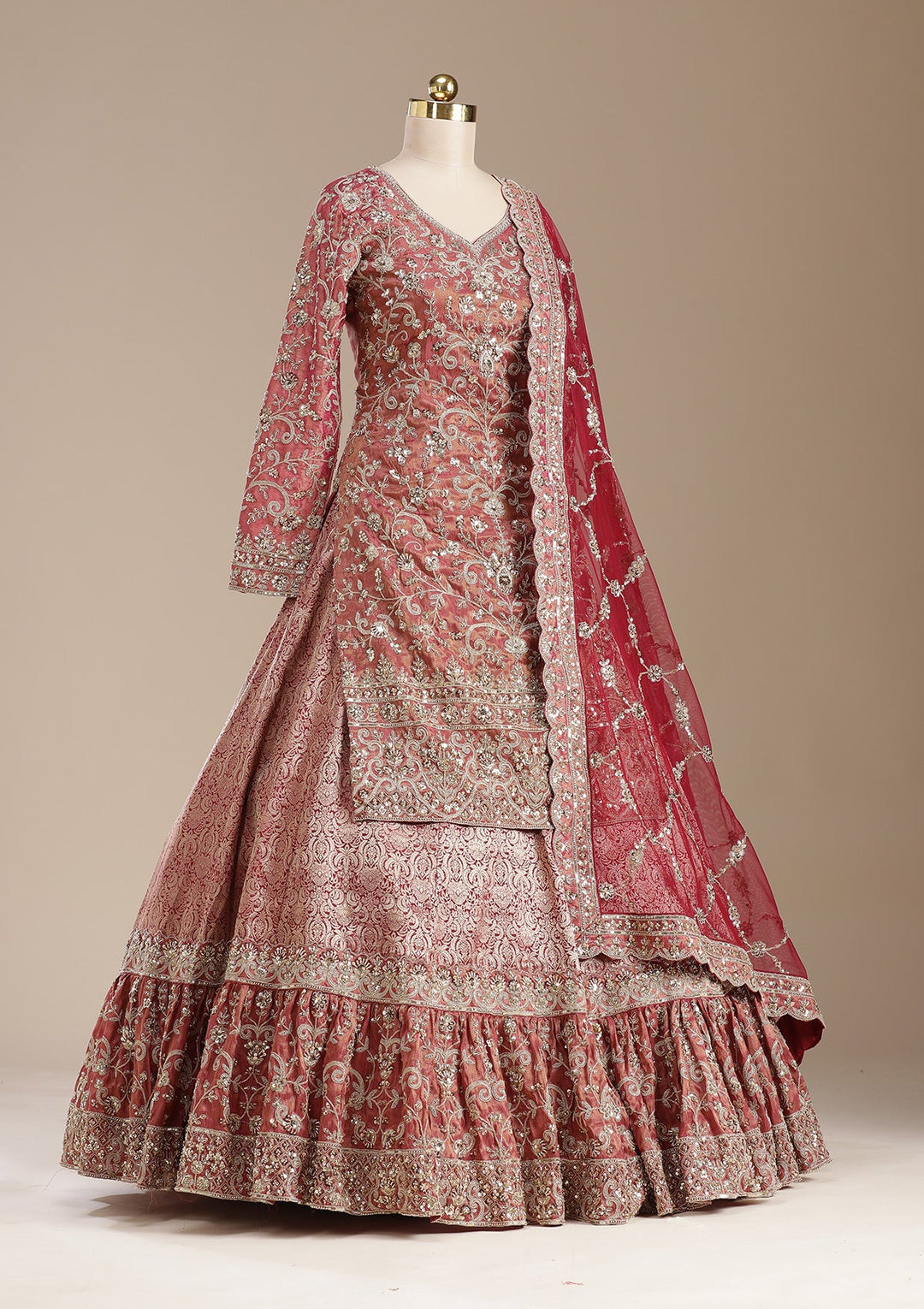 Maroon Cording Brocade Readymade Lehenga-koskii