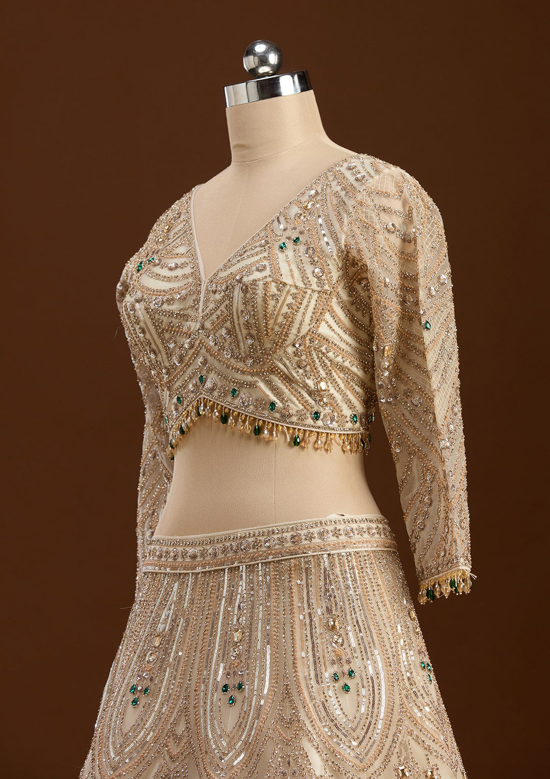 Off White Cording Net Readymade Lehenga-koskii