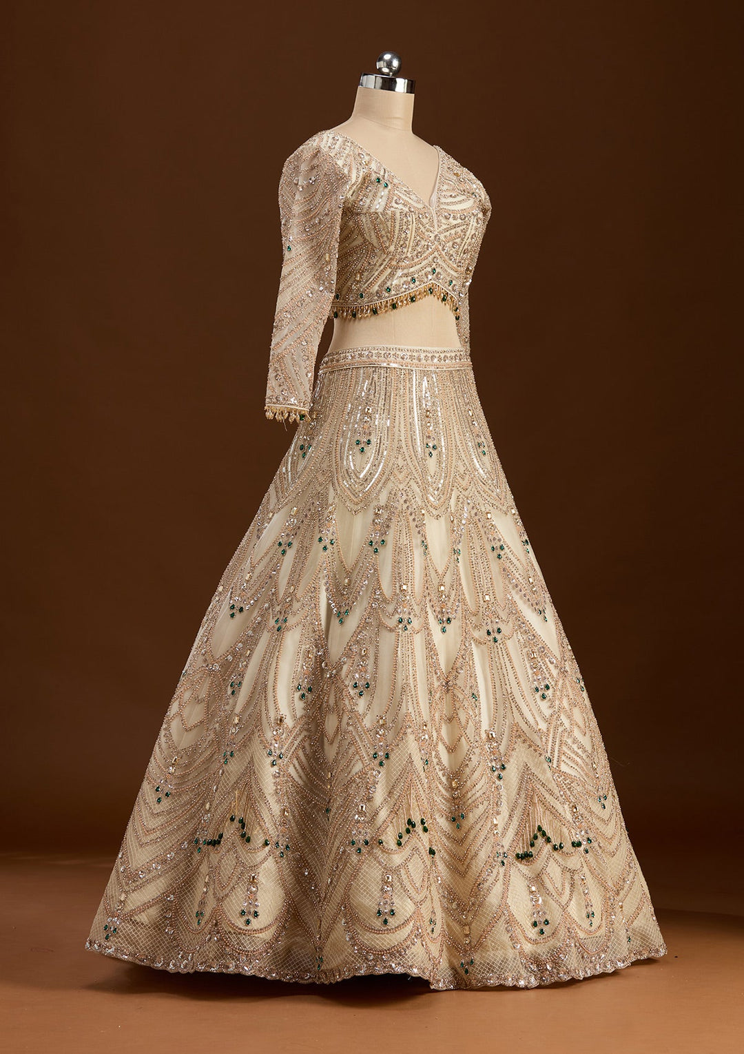 Off White Cording Net Readymade Lehenga-koskii