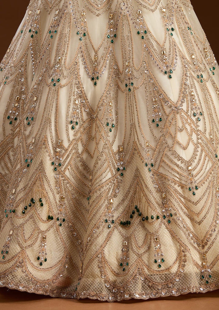 Off White Cording Net Readymade Lehenga-koskii