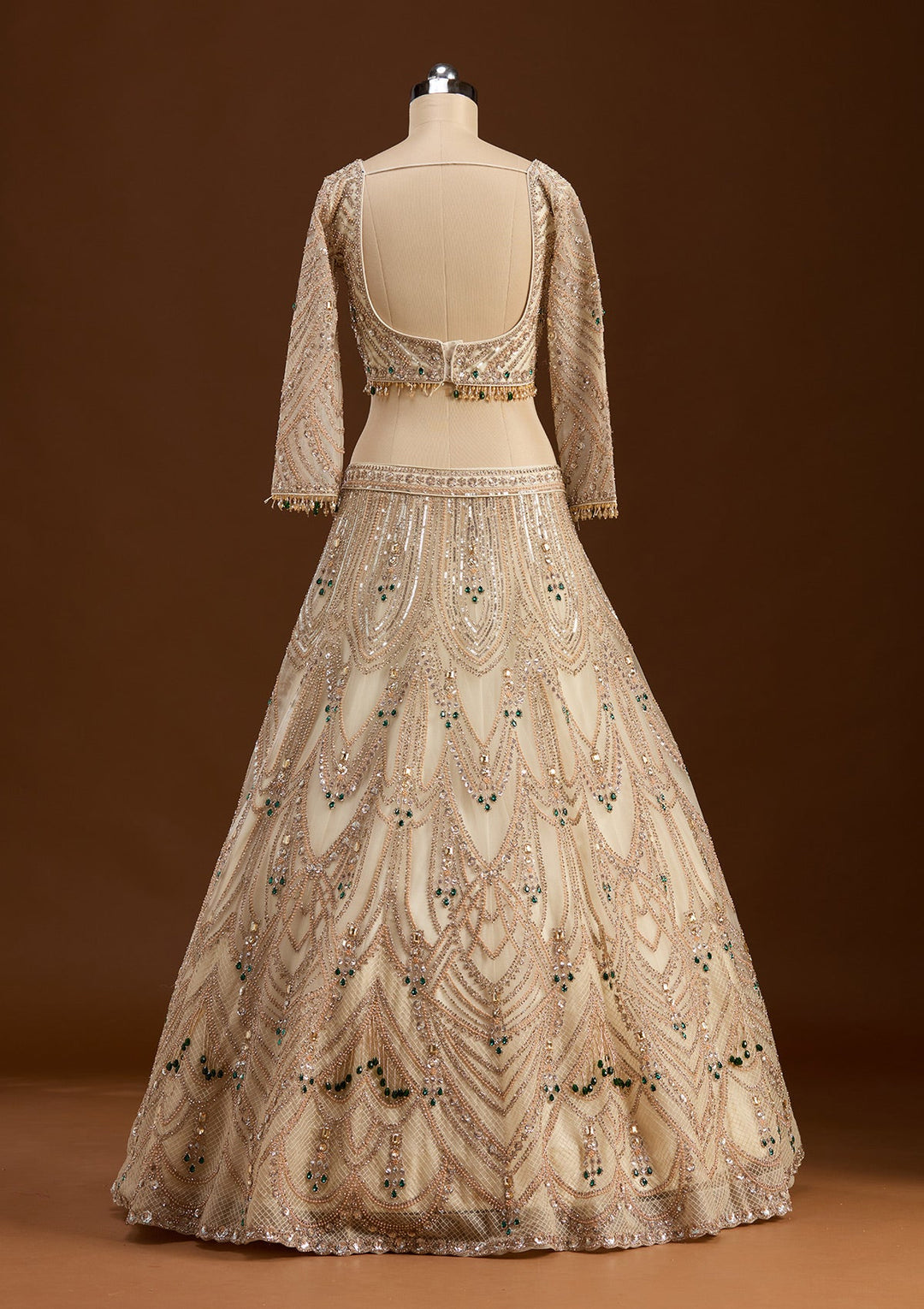 Off White Cording Net Readymade Lehenga-koskii