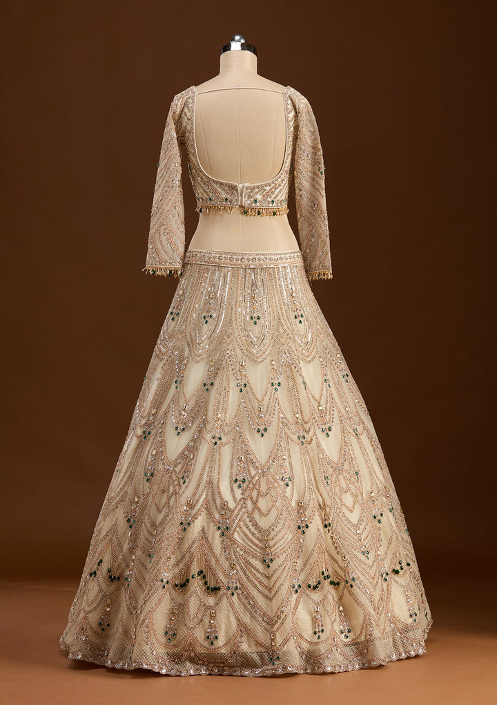 Off White Cording Net Readymade Lehenga-koskii