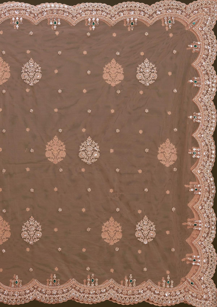 Peach Cording Net Readymade Lehenga