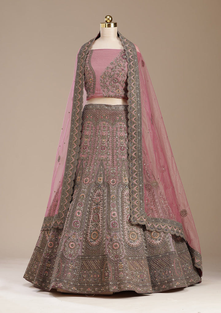 Pink Cording Net Semi-Stitched Lehenga