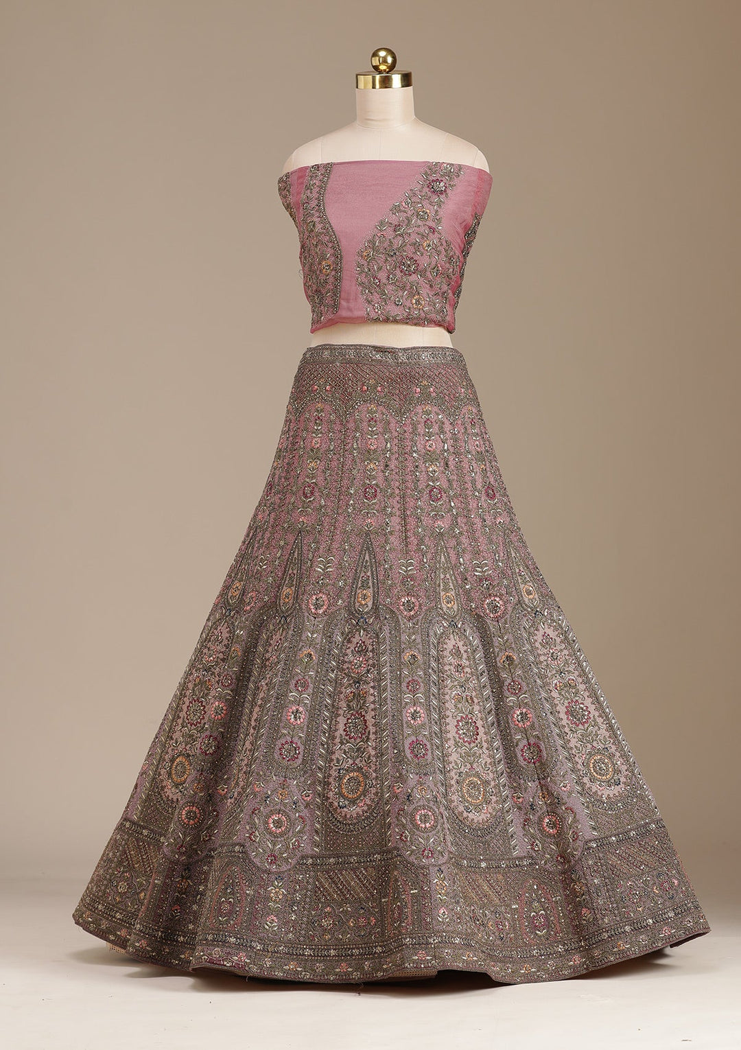 Pink Cording Net Semi-Stitched Lehenga