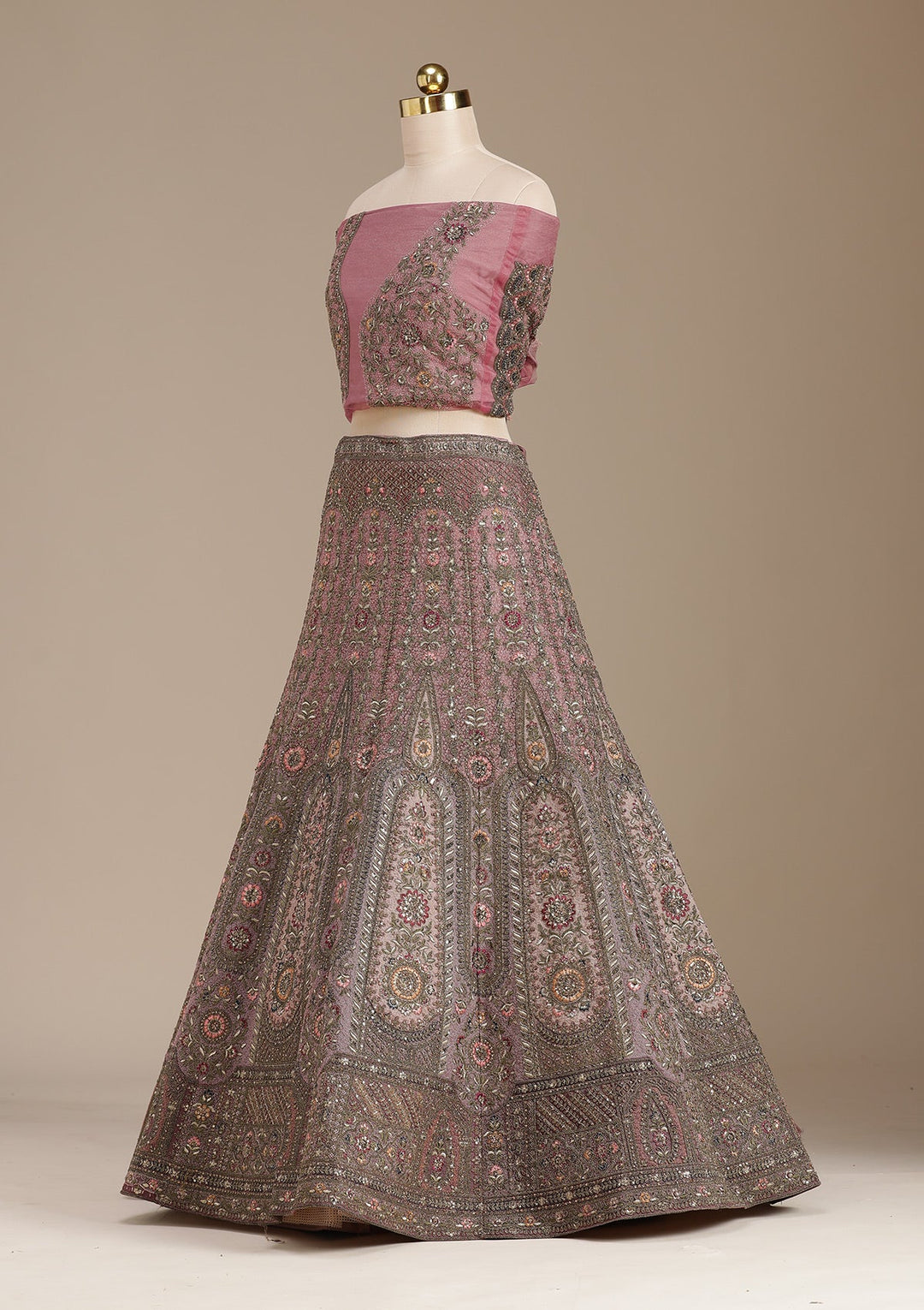 Pink Cording Net Readymade Lehenga-koskii