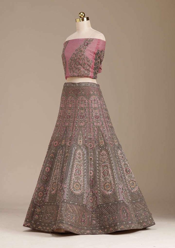 Pink Cording Net Semi-Stitched Lehenga