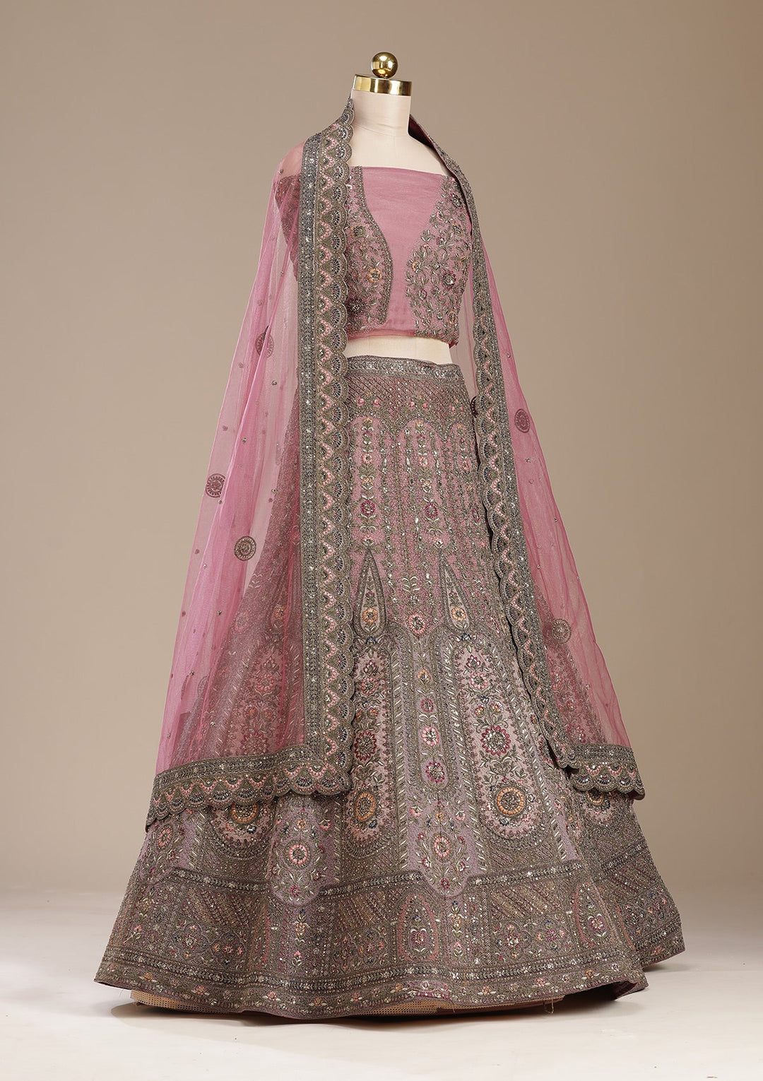 Pink Cording Net Readymade Lehenga-koskii