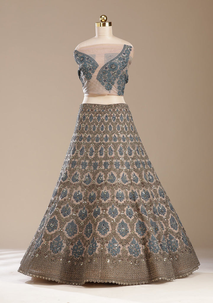 Beige Cording Net Readymade Lehenga-koskii