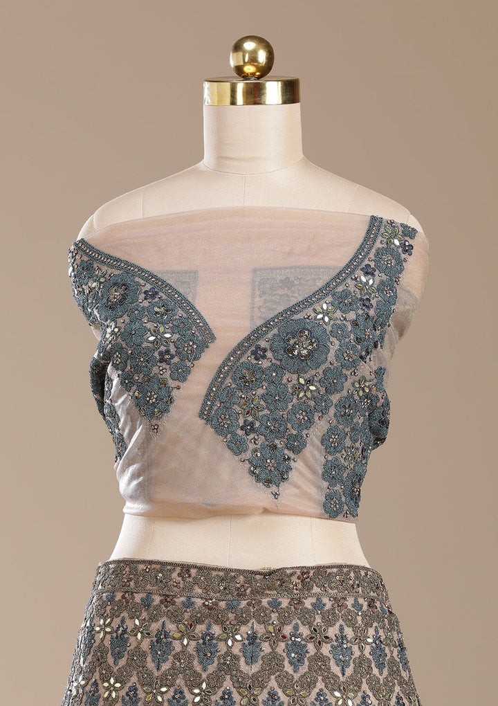 Beige Cording Net Semi-Stitched Lehenga